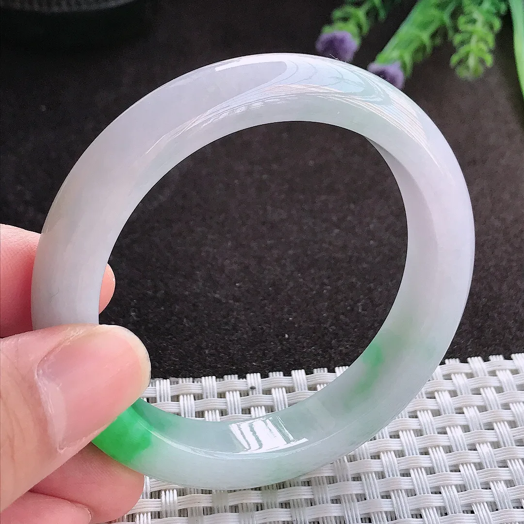 实拍A货翡翠54/11.8/8.6老坑冰润水灵飘阳绿手镯翡翠玉镯子平安镯