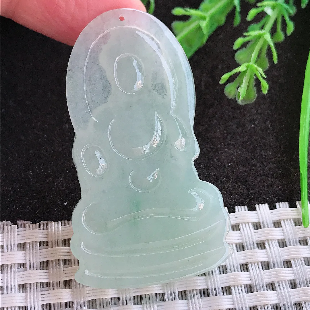 实拍A货翡翠50.5/29.5/5.2老坑冰润水灵冰晴不动明王吊坠翡翠玉牌挂件