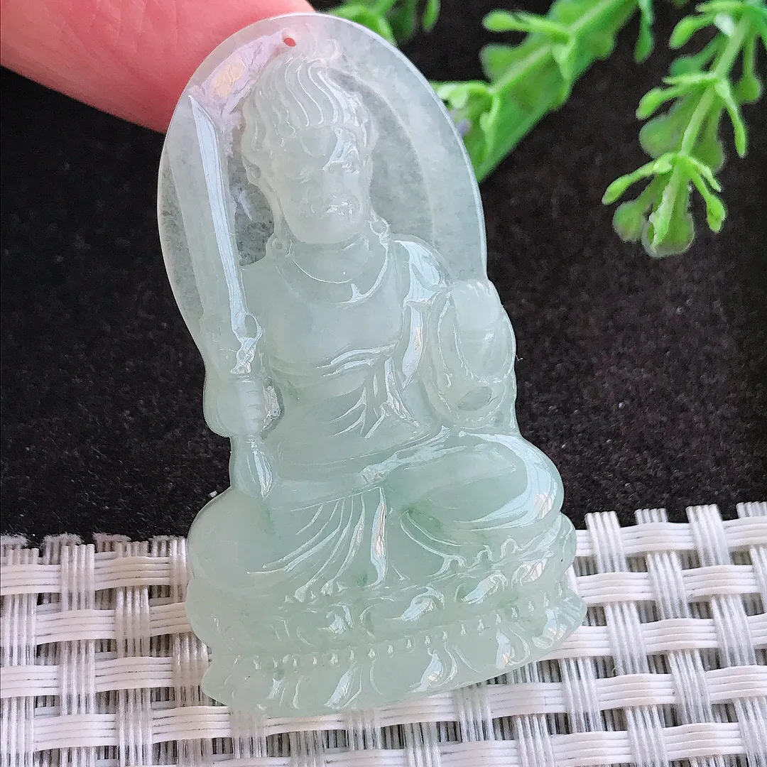 实拍A货翡翠50.5/29.5/5.2老坑冰润水灵冰晴不动明王吊坠翡翠玉牌挂件