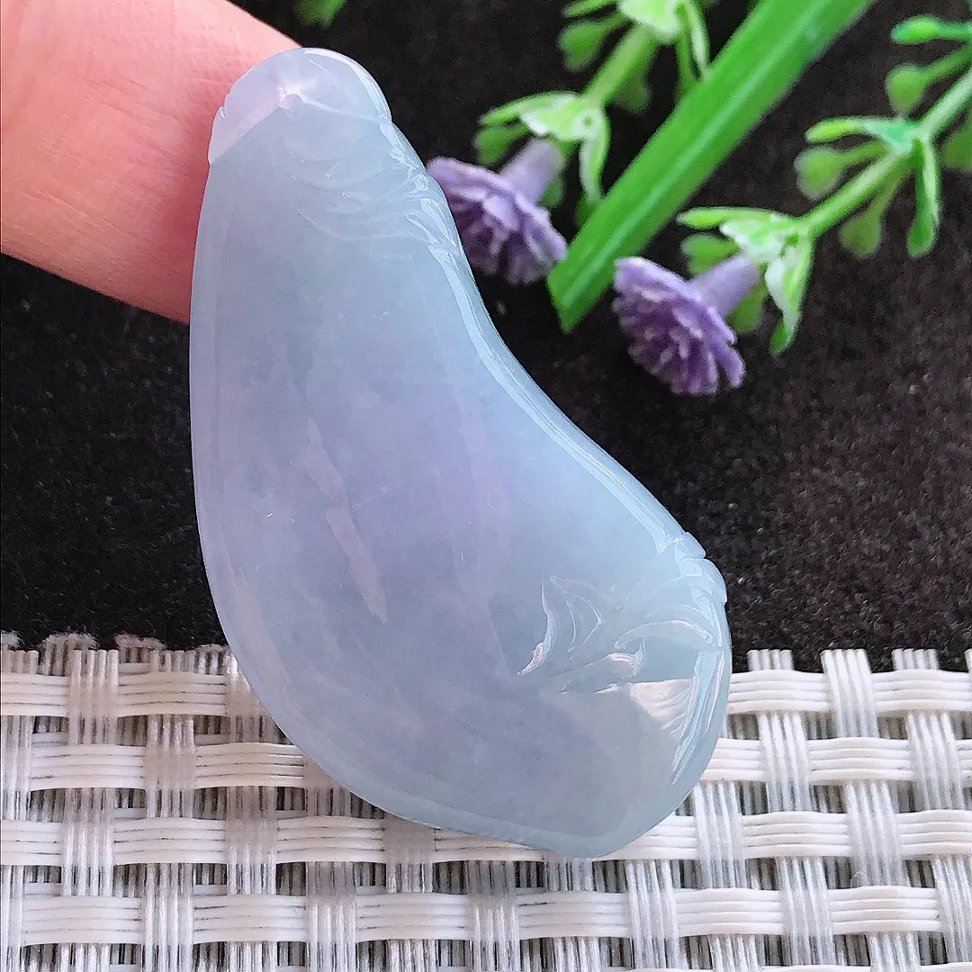 实拍A货翡翠43.5/22/10.8老坑冰润起胶浓艳紫罗兰福瓜吊坠翡翠玉牌挂件