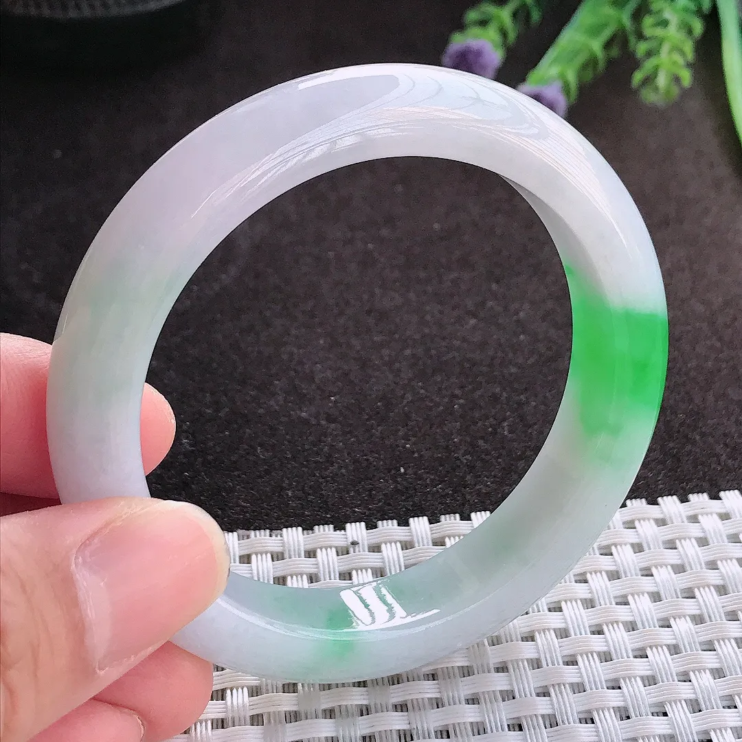 实拍A货翡翠54/11.8/8.6老坑冰润水灵飘阳绿手镯翡翠玉镯子平安镯