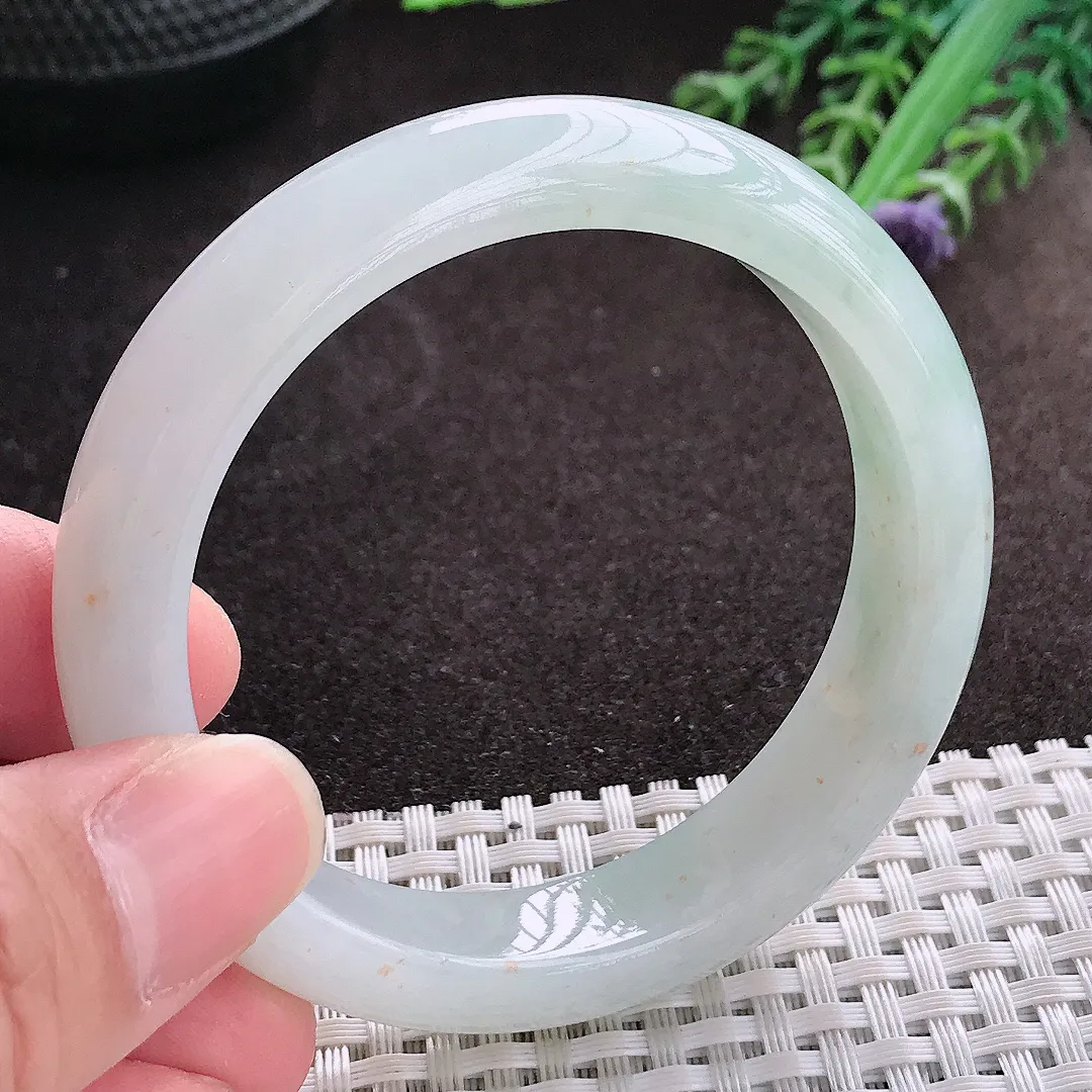 实拍A货翡翠53/12.3/8老坑冰润水灵飘花手镯翡翠玉镯子平安镯