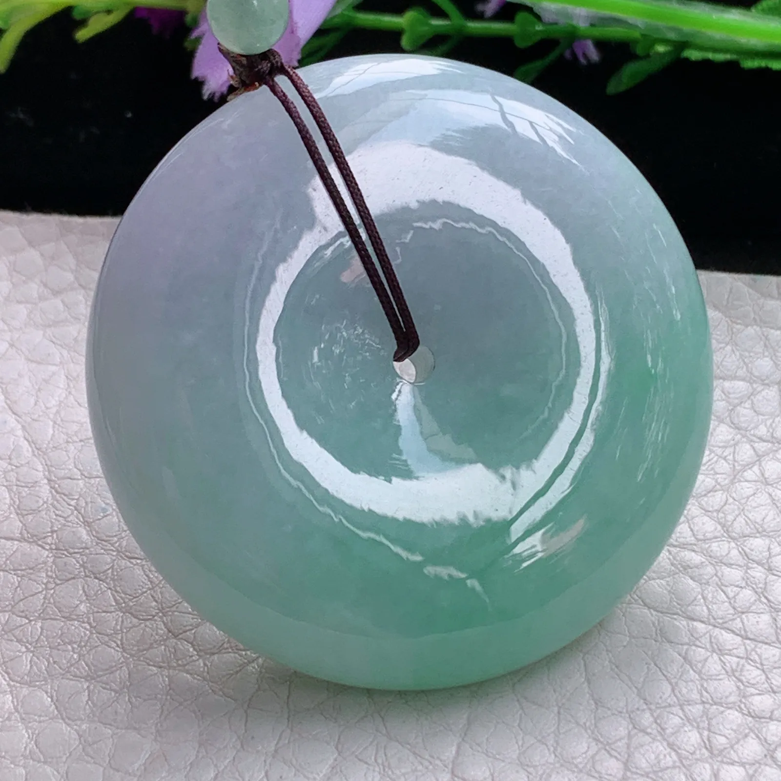 zen实拍50*12.3缅甸翡翠精美春带彩大平安扣 玉扣玉项坠 毛衣坠