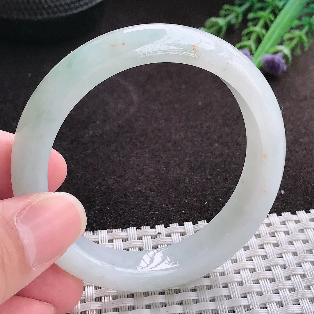 实拍A货翡翠53/12.3/8老坑冰润水灵飘花手镯翡翠玉镯子平安镯