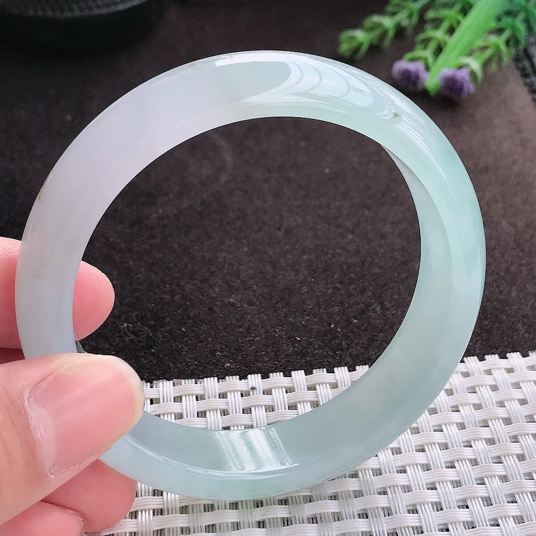 实拍A货翡翠58/14.6/7.9老坑冰胶果冻冰晴宽边手镯翡翠玉镯子平安镯