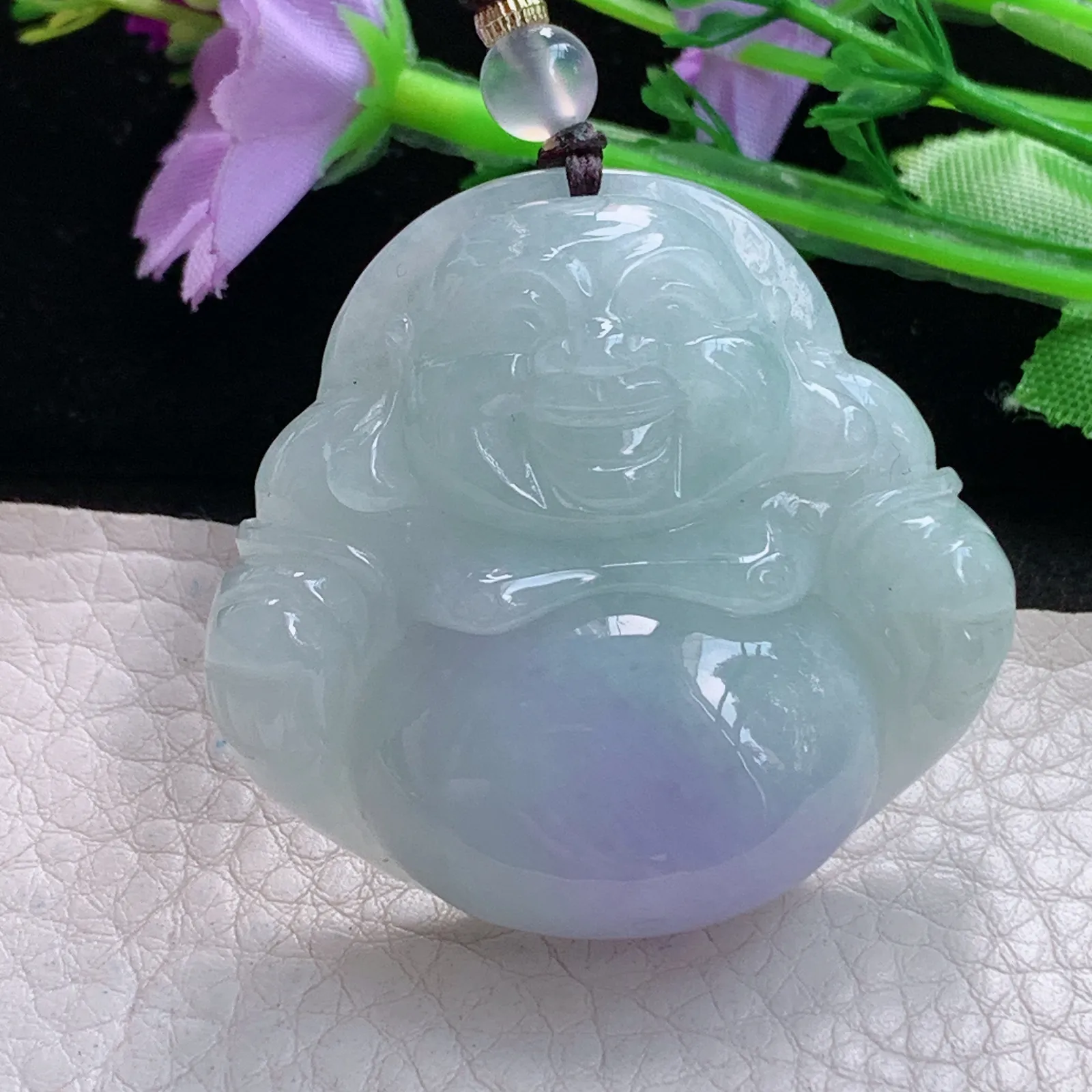 zen实拍41.8*44*12.8缅甸翡翠精美紫罗兰佛公 弥勒佛玉项坠 毛衣坠