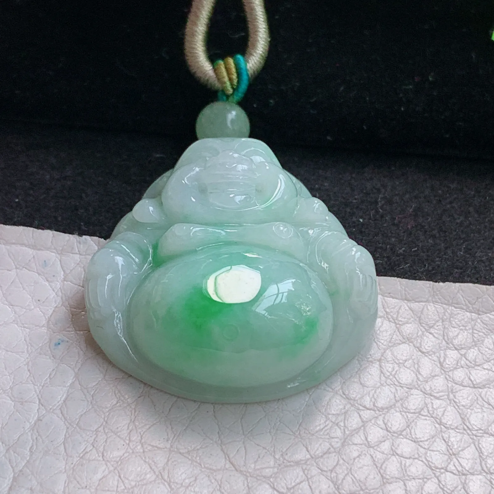 zen实拍35*33*13.5缅甸翡翠精美飘绿佛公 弥勒佛玉项坠 玉挂件