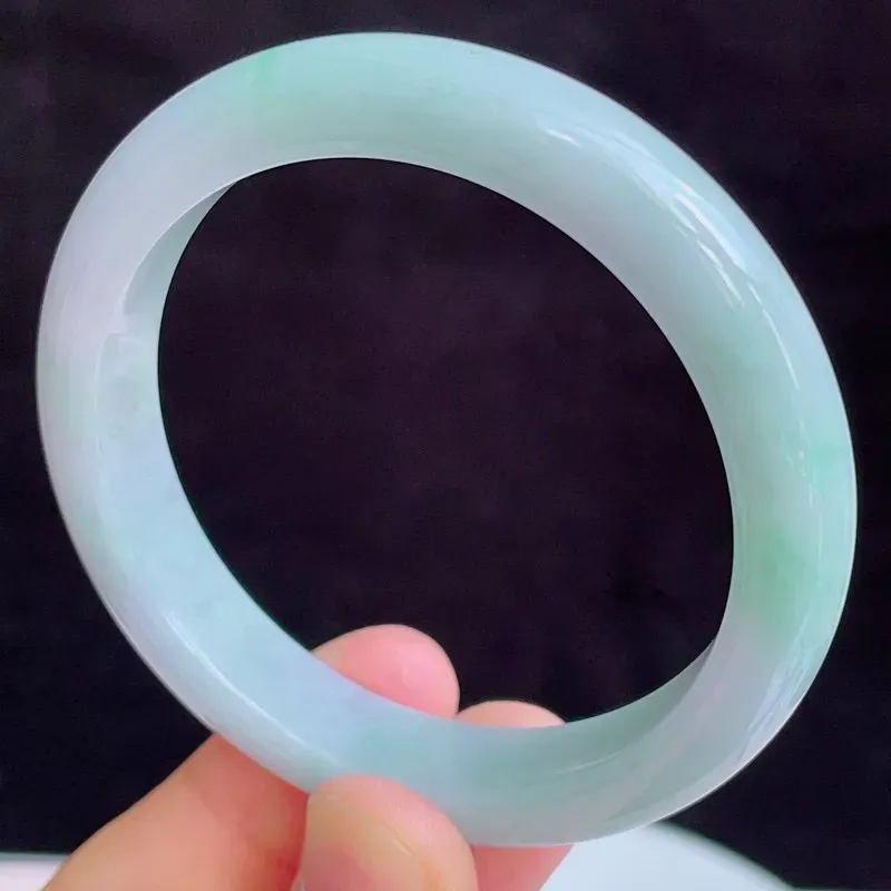 55圈有种有色天然翡翠A货玉手镯好种水春彩水润手镯49.71g