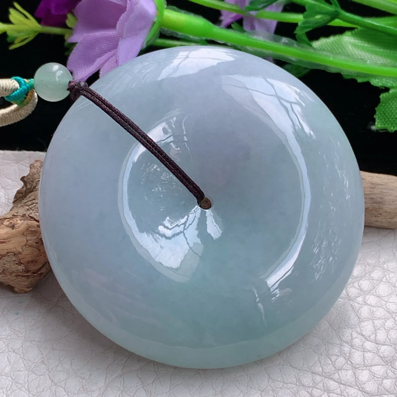 zen实拍54*12.2缅甸翡翠精美春带彩大平安扣 玉扣玉项坠 毛衣坠