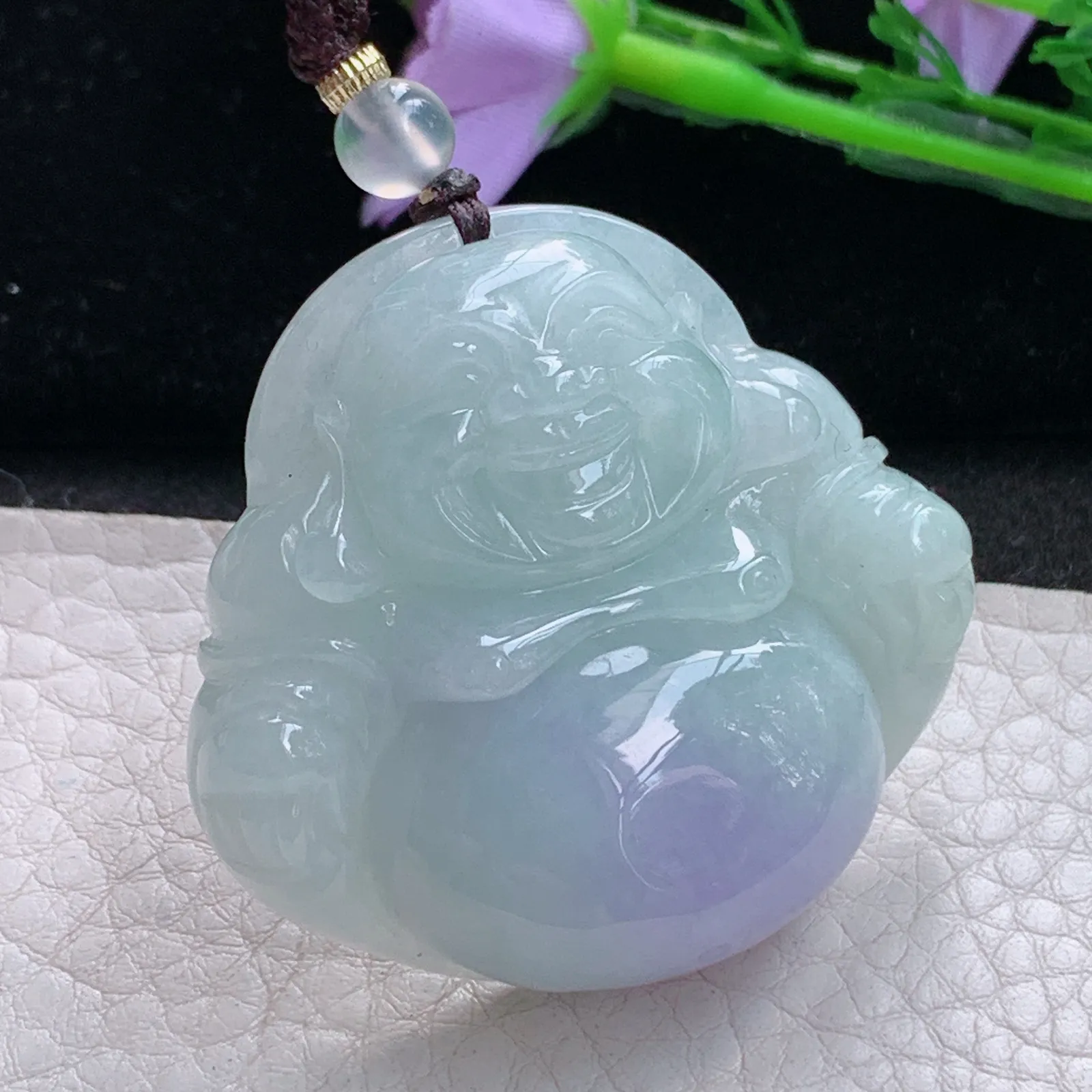 zen实拍41.8*44*12.8缅甸翡翠精美紫罗兰佛公 弥勒佛玉项坠 毛衣坠