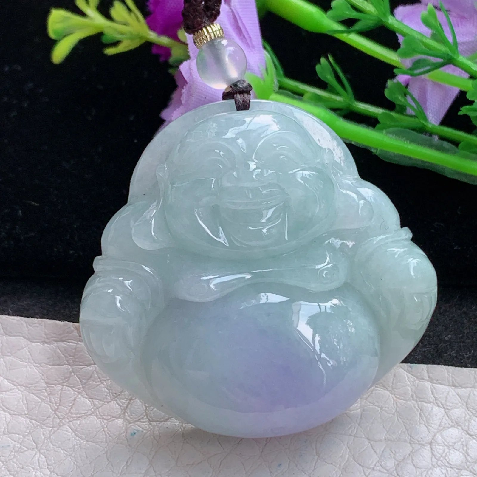 zen实拍41.8*44*12.8缅甸翡翠精美紫罗兰佛公 弥勒佛玉项坠 毛衣坠