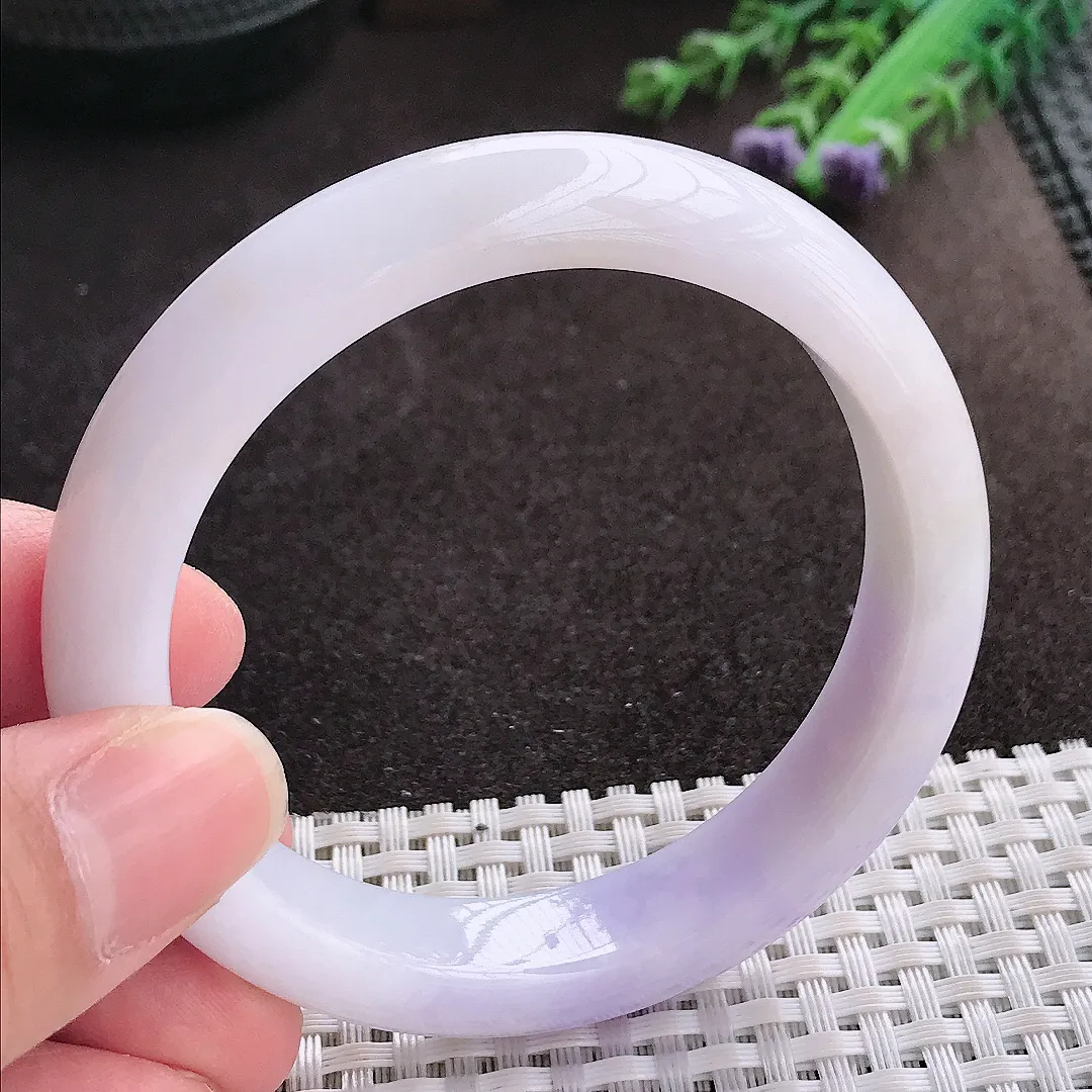 实拍A货翡翠55.5/12.4/8.6老坑秀气紫罗兰手镯翡翠玉镯子平安镯