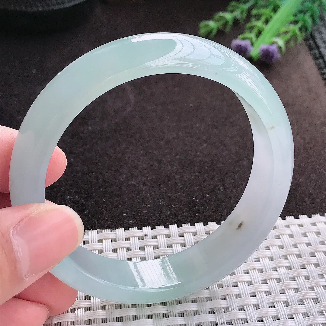 实拍A货翡翠58/14.6/7.9老坑冰胶果冻冰晴宽边手镯翡翠玉镯子平安镯