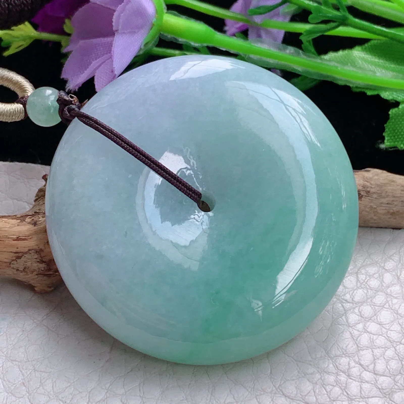 zen实拍50*12.3缅甸翡翠精美春带彩大平安扣 玉扣玉项坠 毛衣坠