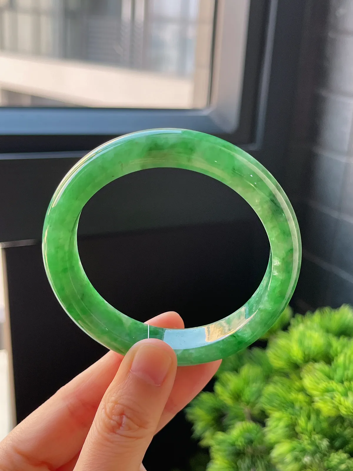 正圈56.3圈口，翡翠糯化种满绿手镯