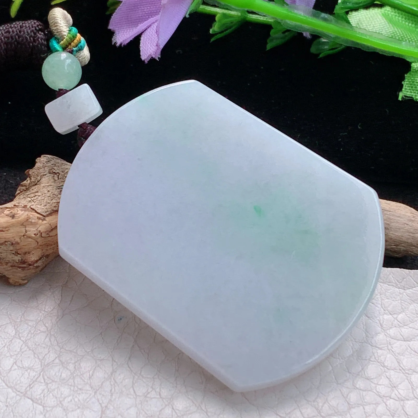 zen实拍53.3*41*5.7缅甸翡翠精美清新飘绿无事牌 素面牌玉项坠 玉挂件