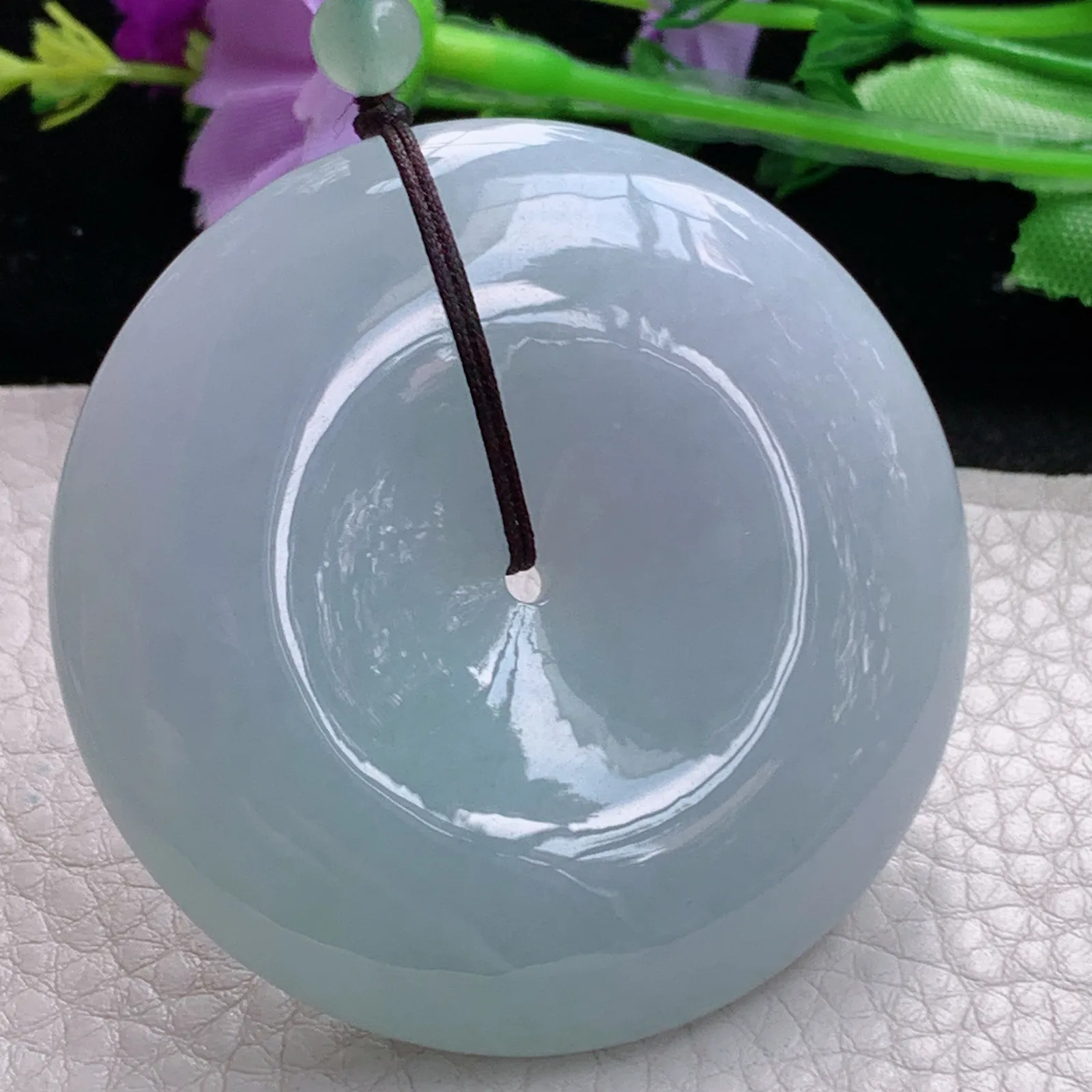 zen实拍54*12.2缅甸翡翠精美春带彩大平安扣 玉扣玉项坠 毛衣坠