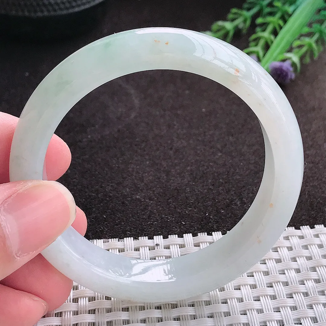 实拍A货翡翠53/12.3/8老坑冰润水灵飘花手镯翡翠玉镯子平安镯