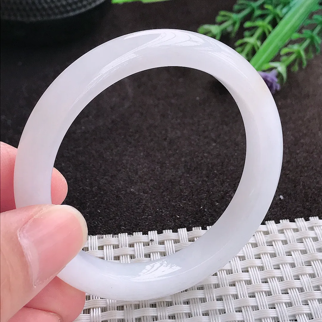 实拍A货翡翠52/9.2/7.8小圈口老坑冰润白净手镯翡翠玉镯子平安镯