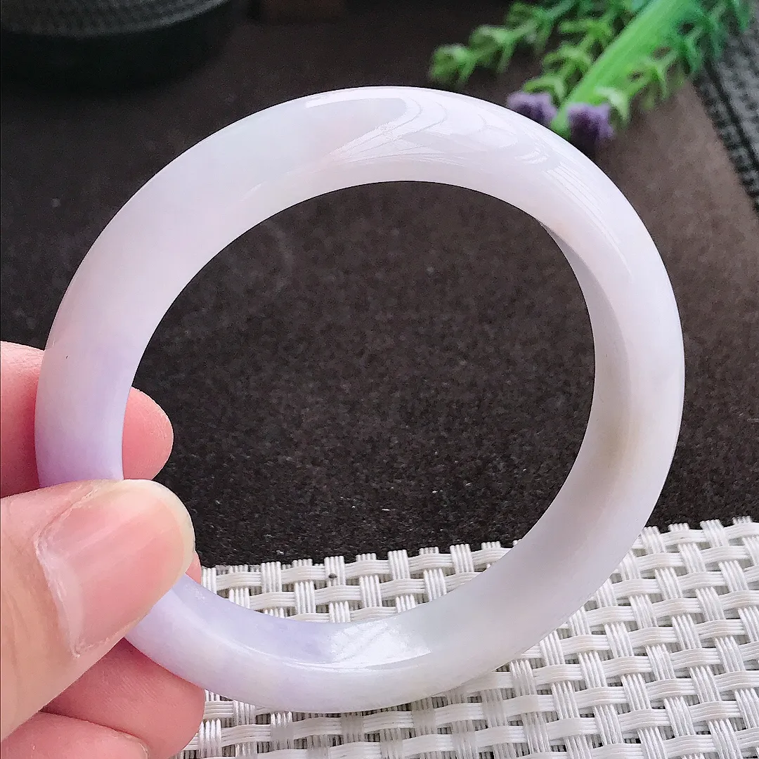 实拍A货翡翠55.5/12.4/8.6老坑秀气紫罗兰手镯翡翠玉镯子平安镯