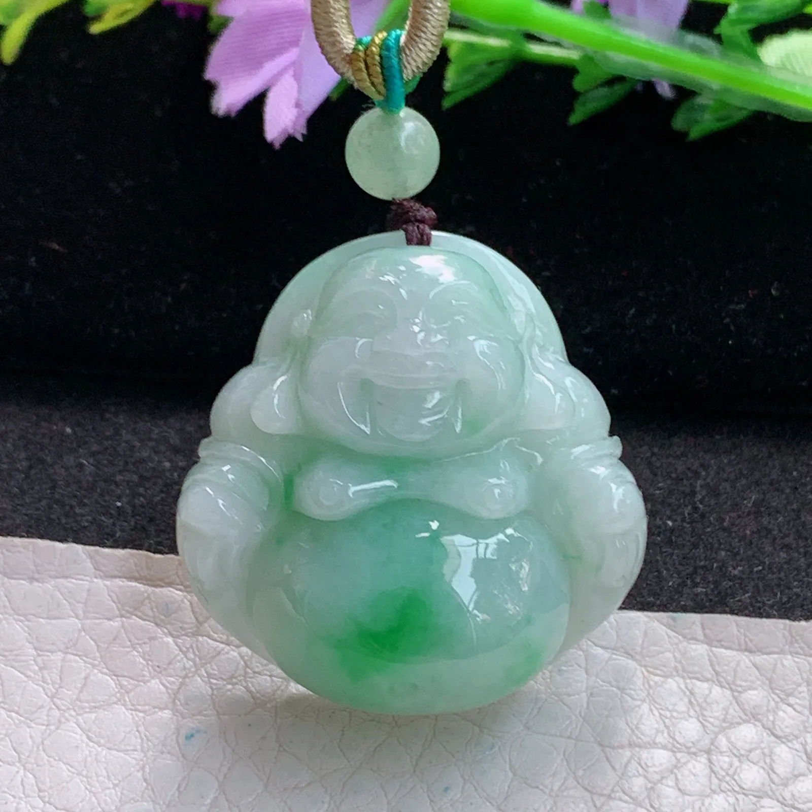 zen实拍35*33*13.5缅甸翡翠精美飘绿佛公 弥勒佛玉项坠 玉挂件