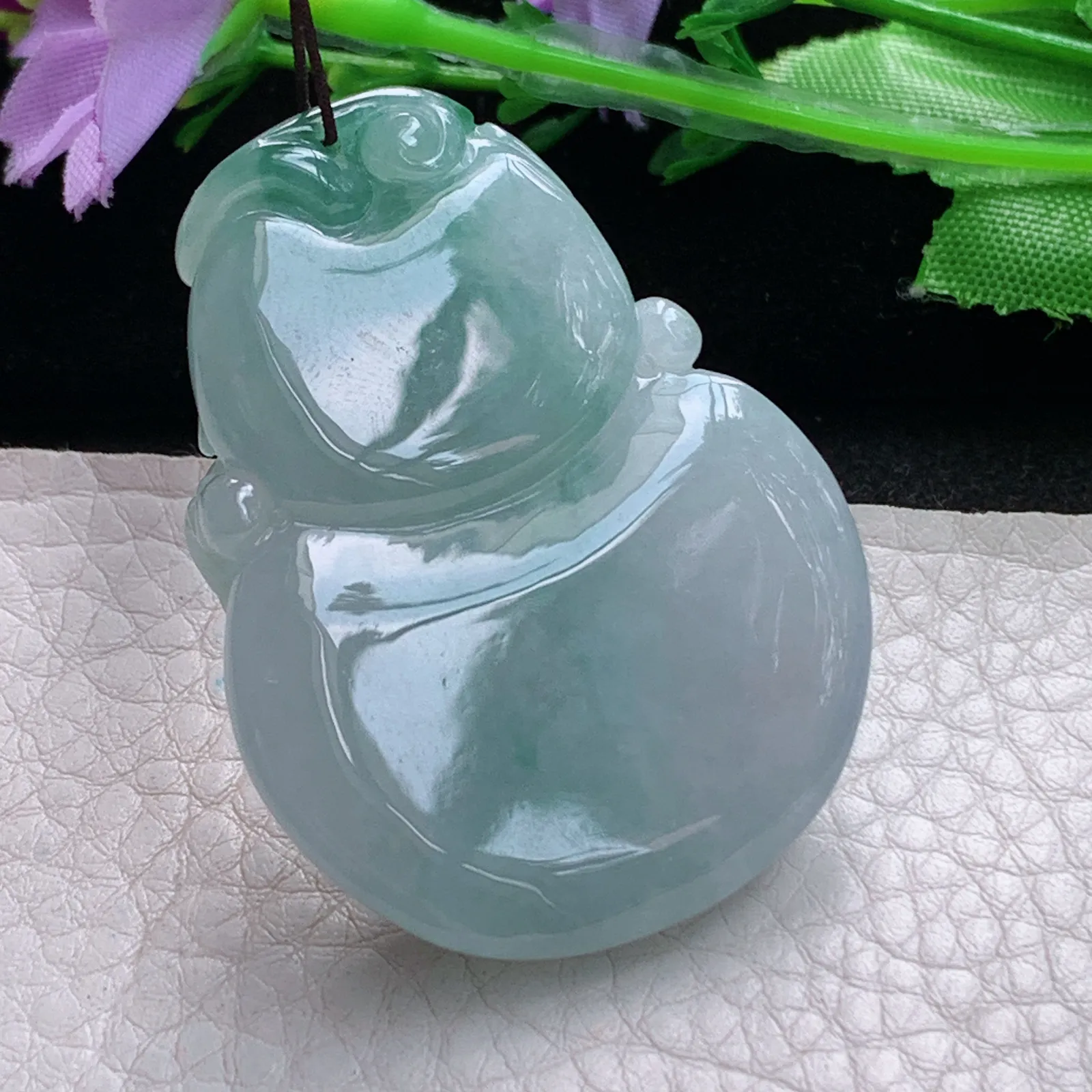 zen实拍46.5*35.2*11缅甸翡翠精美飘花大葫芦玉项坠 毛衣坠