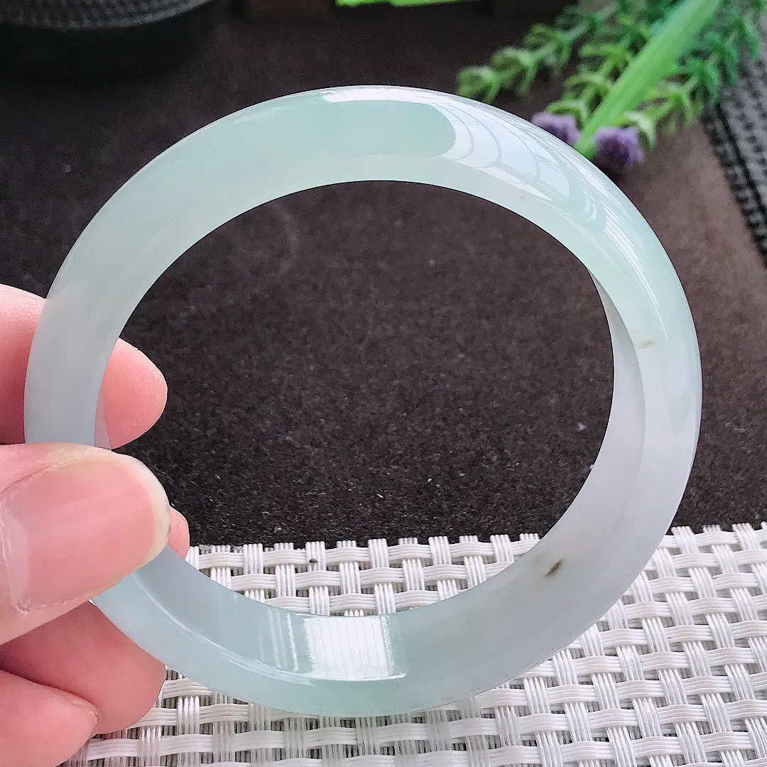 实拍A货翡翠58/14.6/7.9老坑冰胶果冻冰晴宽边手镯翡翠玉镯子平安镯