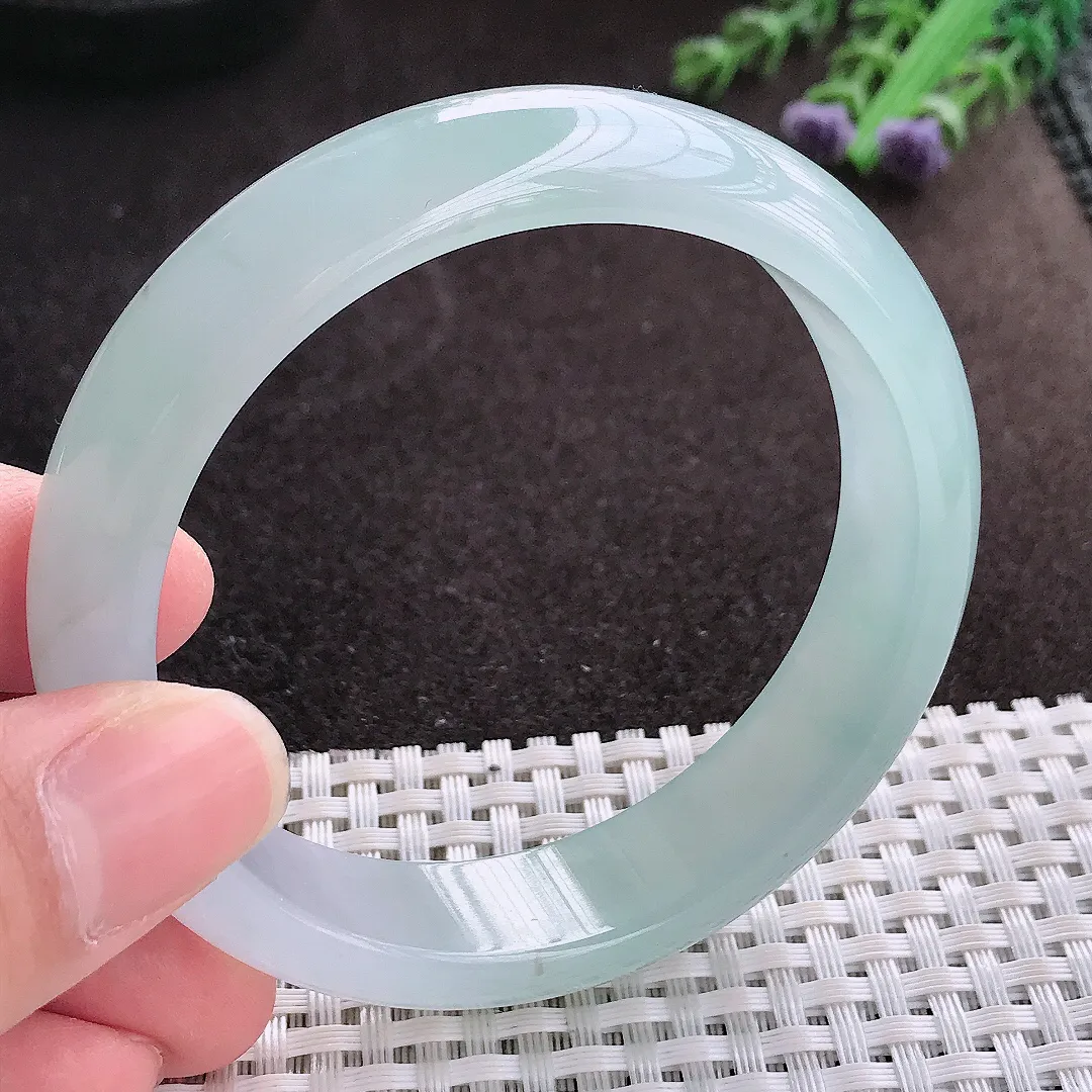 实拍A货翡翠58/14.6/7.9老坑冰胶果冻冰晴宽边手镯翡翠玉镯子平安镯