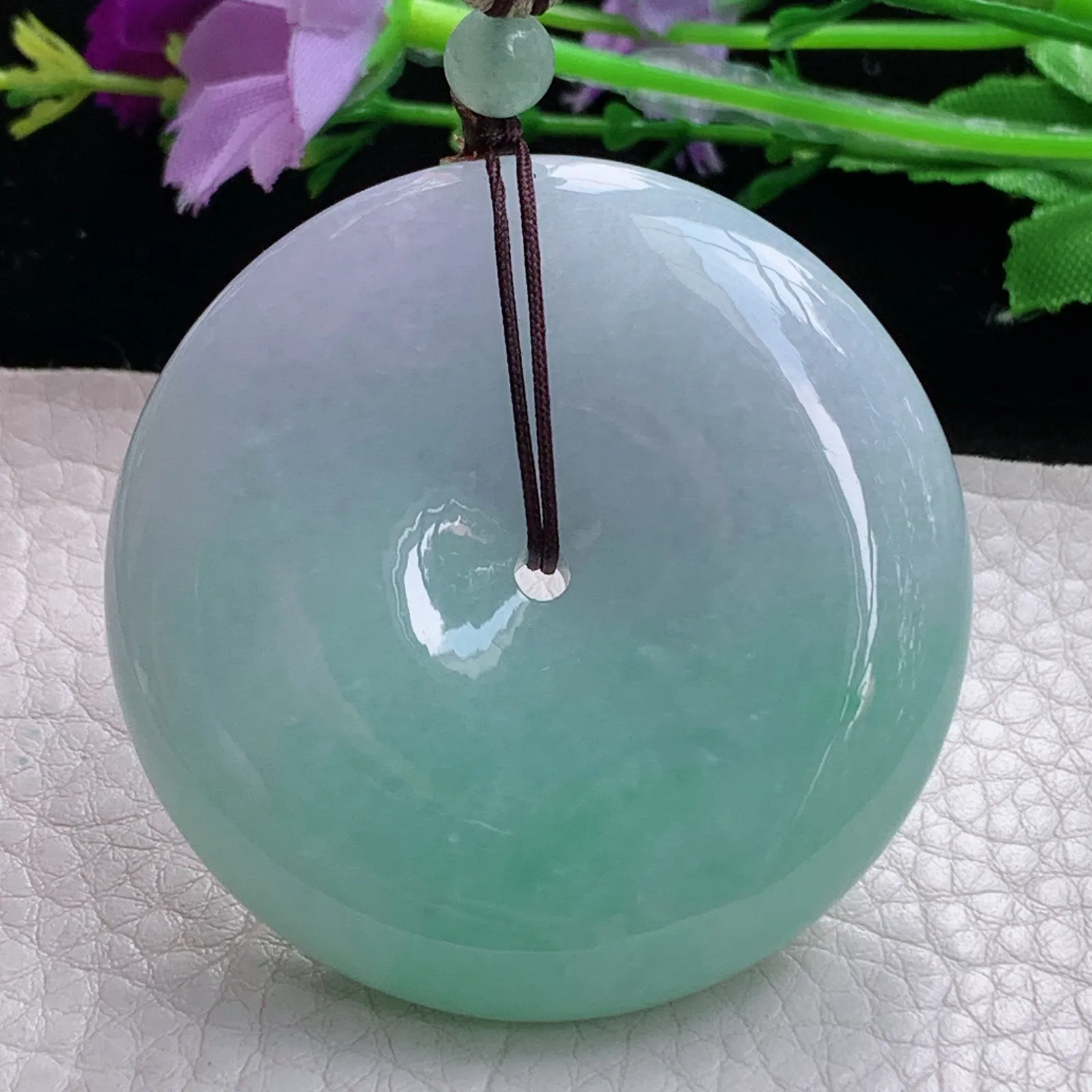 zen实拍50*12.3缅甸翡翠精美春带彩大平安扣 玉扣玉项坠 毛衣坠