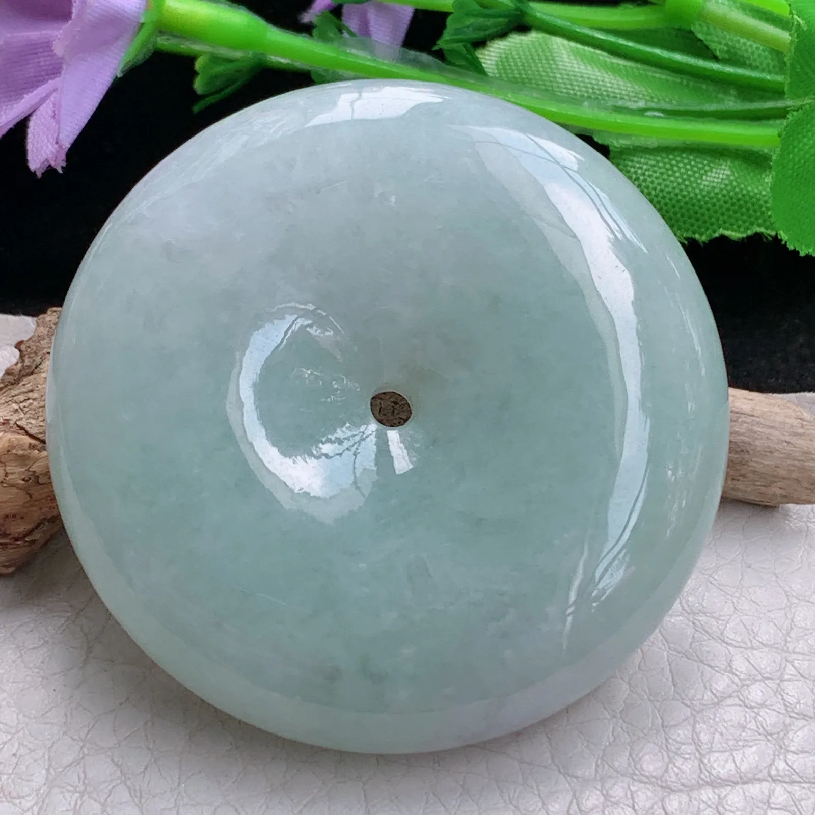 zen实拍55*12.8缅甸翡翠精美浅绿大平安扣 玉扣玉项坠 毛衣坠