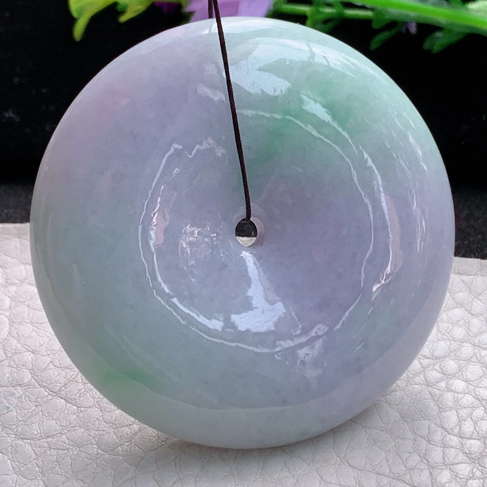 zen实拍55.3*13缅甸翡翠精美春带彩大平安扣 玉扣玉项坠 玉挂件