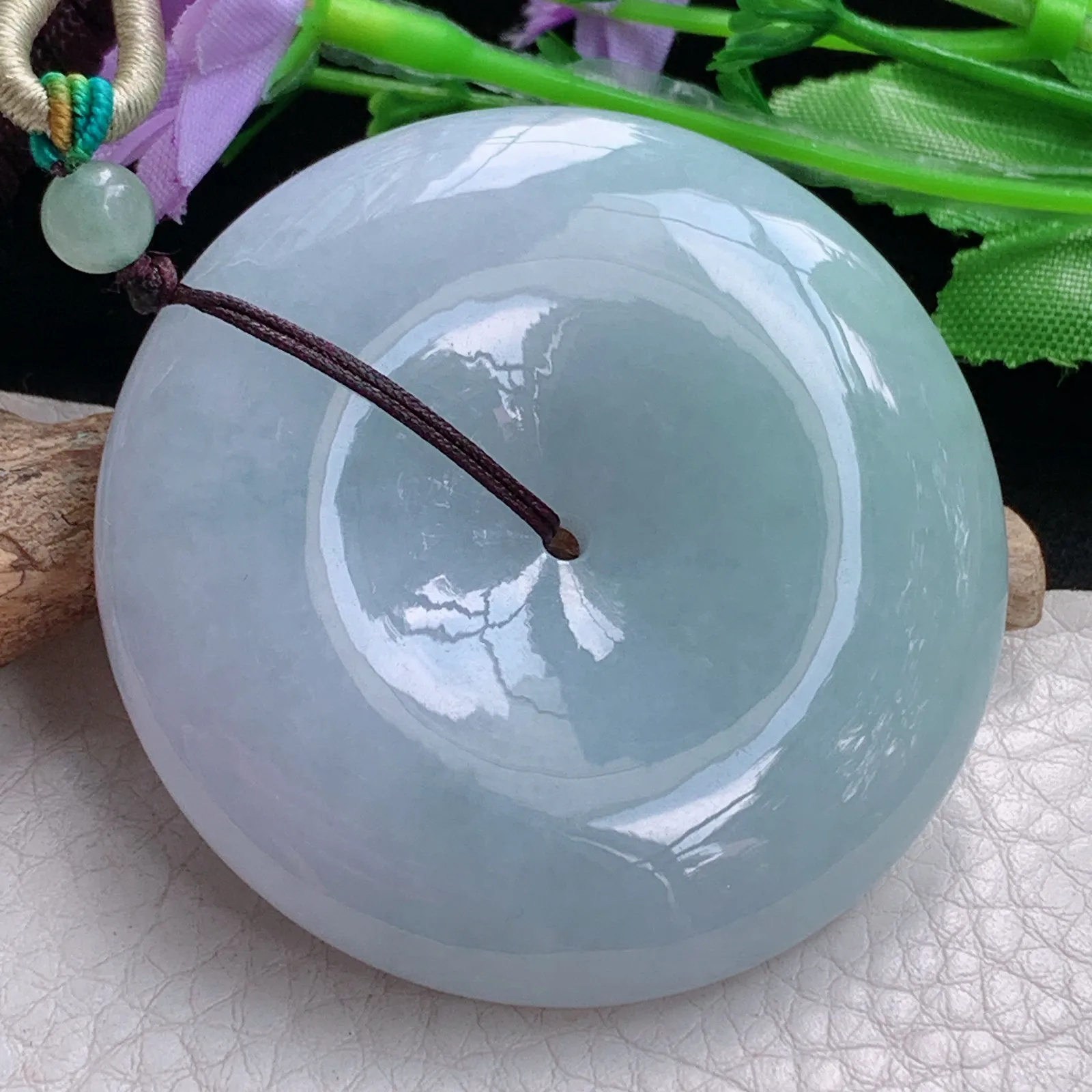 zen实拍54*12.2缅甸翡翠精美春带彩大平安扣 玉扣玉项坠 毛衣坠