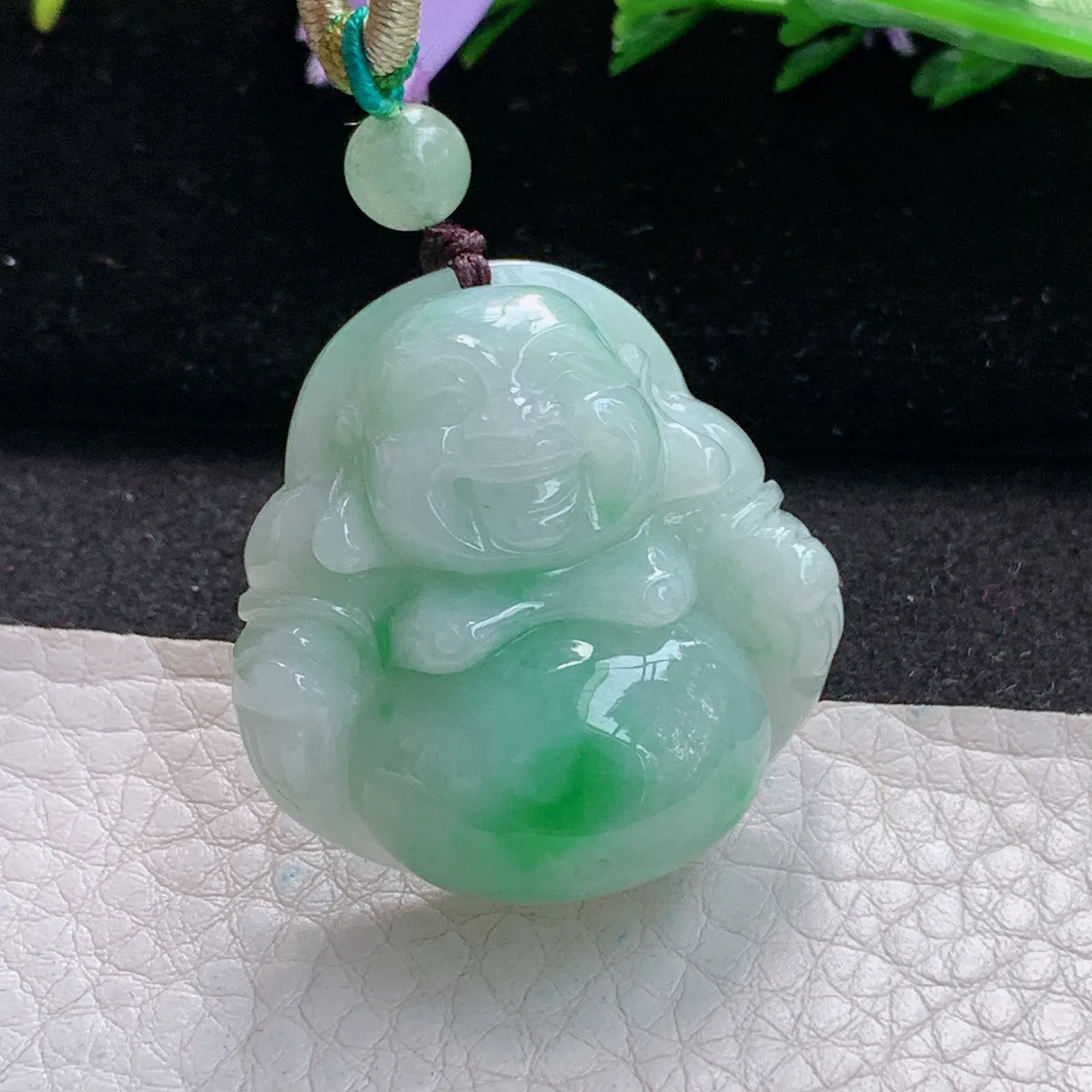 zen实拍35*33*13.5缅甸翡翠精美飘绿佛公 弥勒佛玉项坠 玉挂件