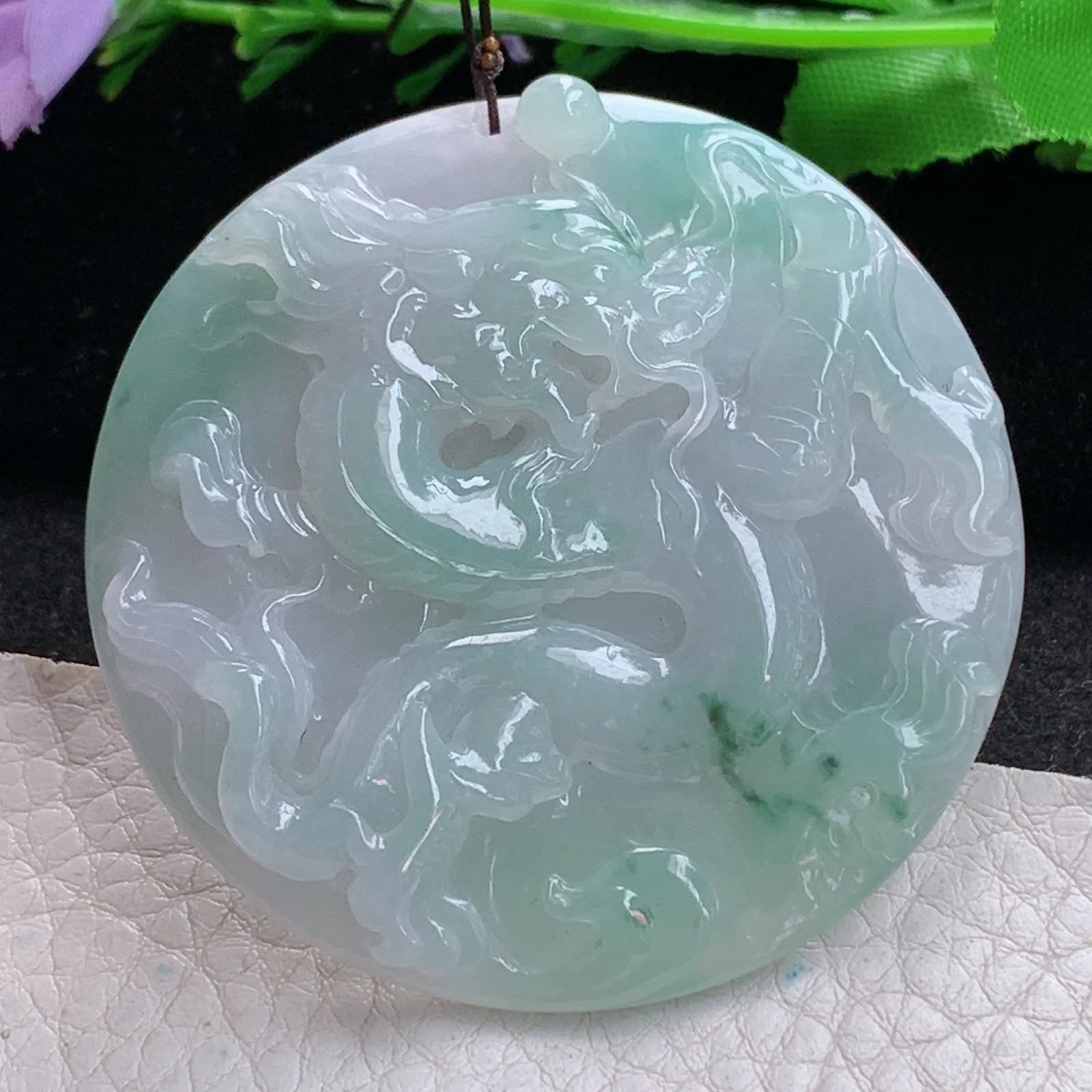 zen实拍54*9.2缅甸翡翠精美飘花龙牌 龙行天下玉项坠 毛衣坠