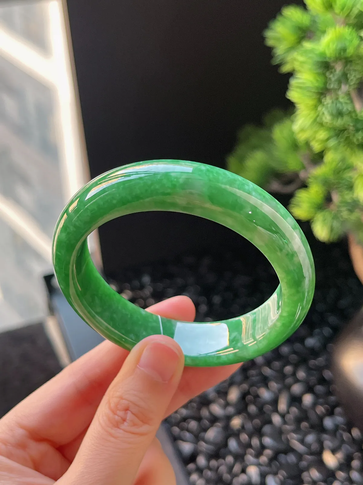 正圈54.4圈口，翡翠糯化种绿色手镯