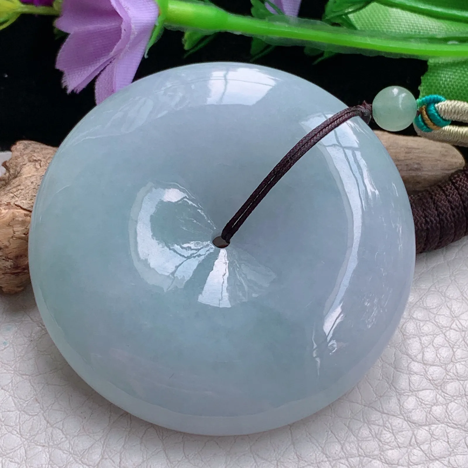 zen实拍54*12.2缅甸翡翠精美春带彩大平安扣 玉扣玉项坠 毛衣坠