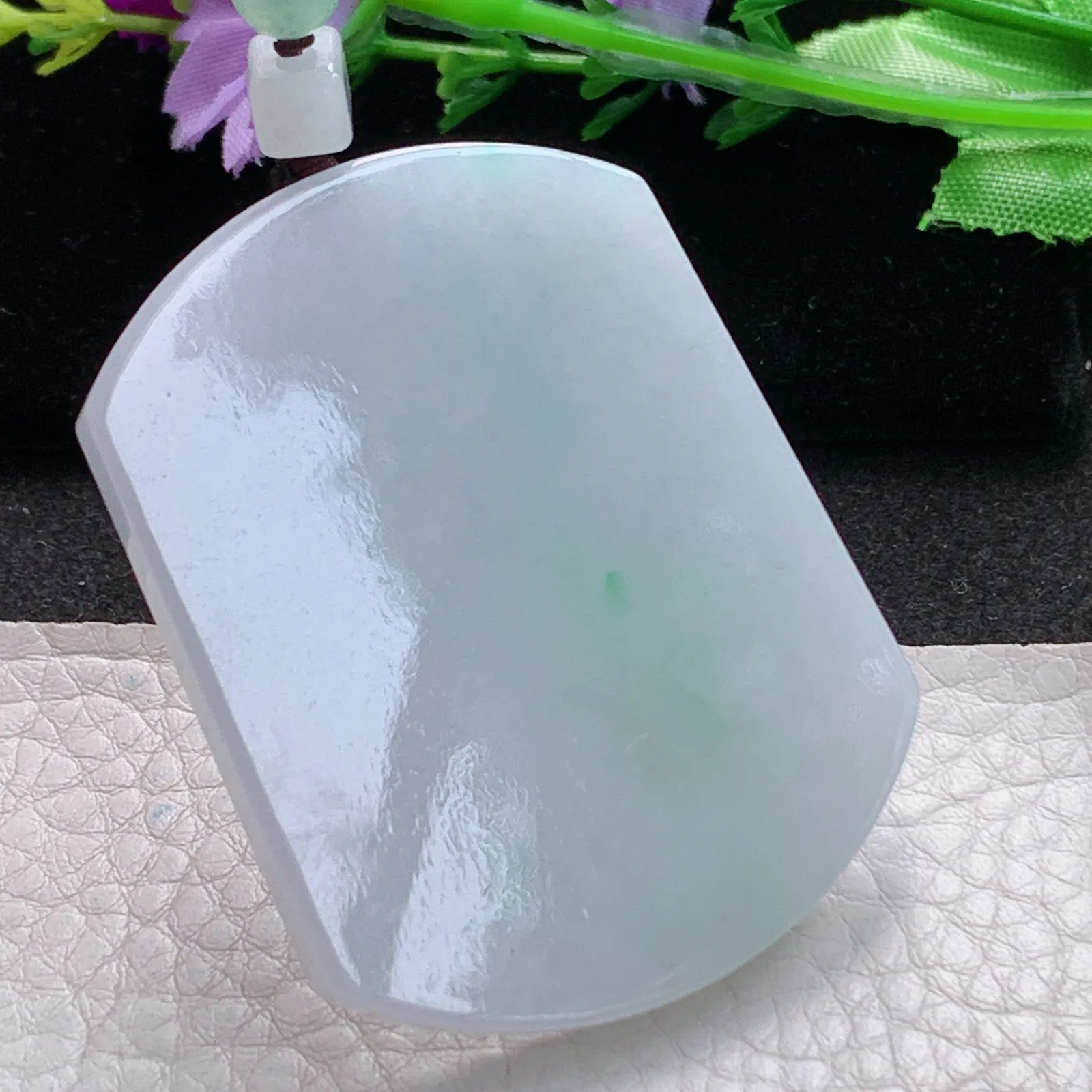 zen实拍53.3*41*5.7缅甸翡翠精美清新飘绿无事牌 素面牌玉项坠 玉挂件