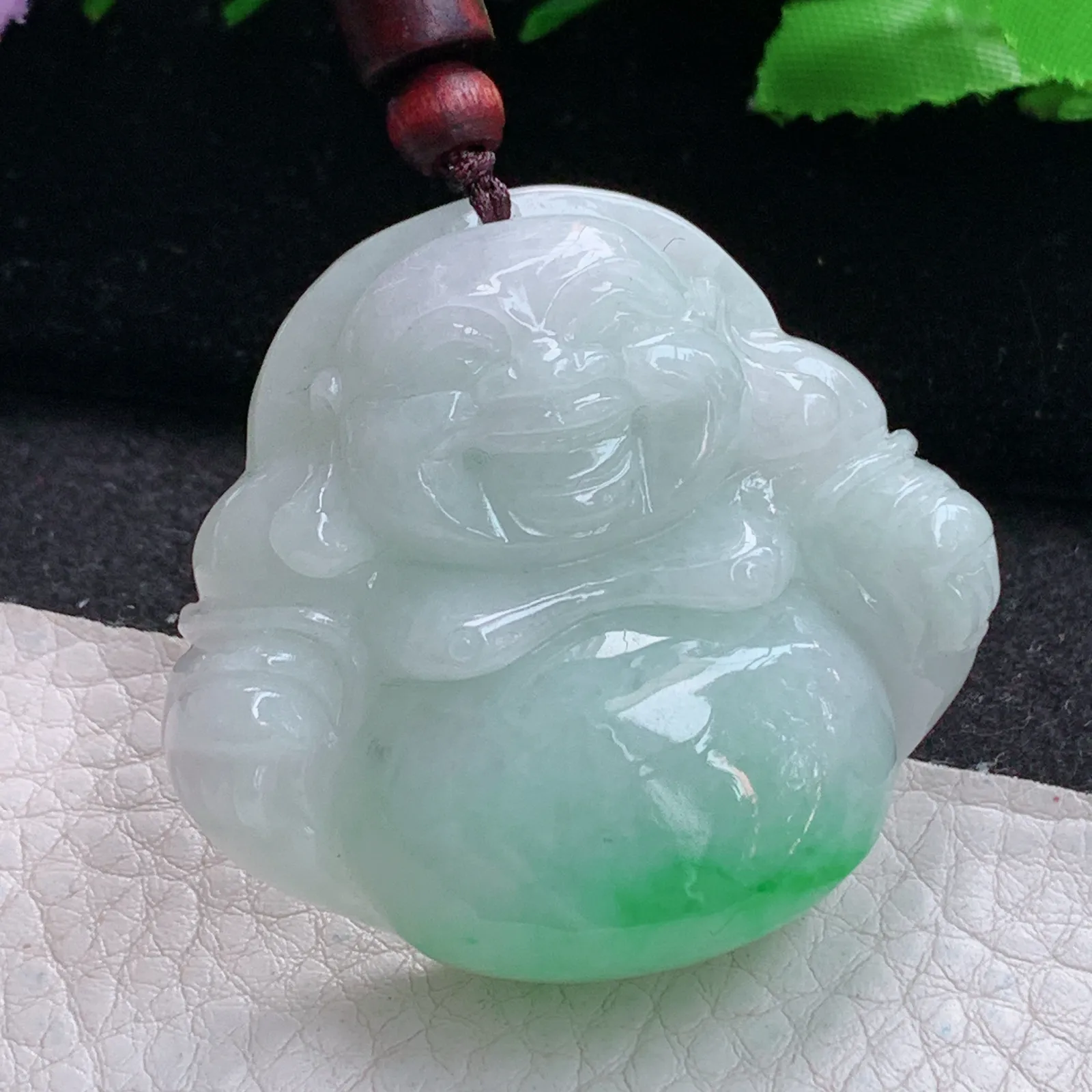 zen实拍43.8*47.5*13缅甸翡翠精雕飘绿佛公 弥勒佛玉项坠 毛衣坠