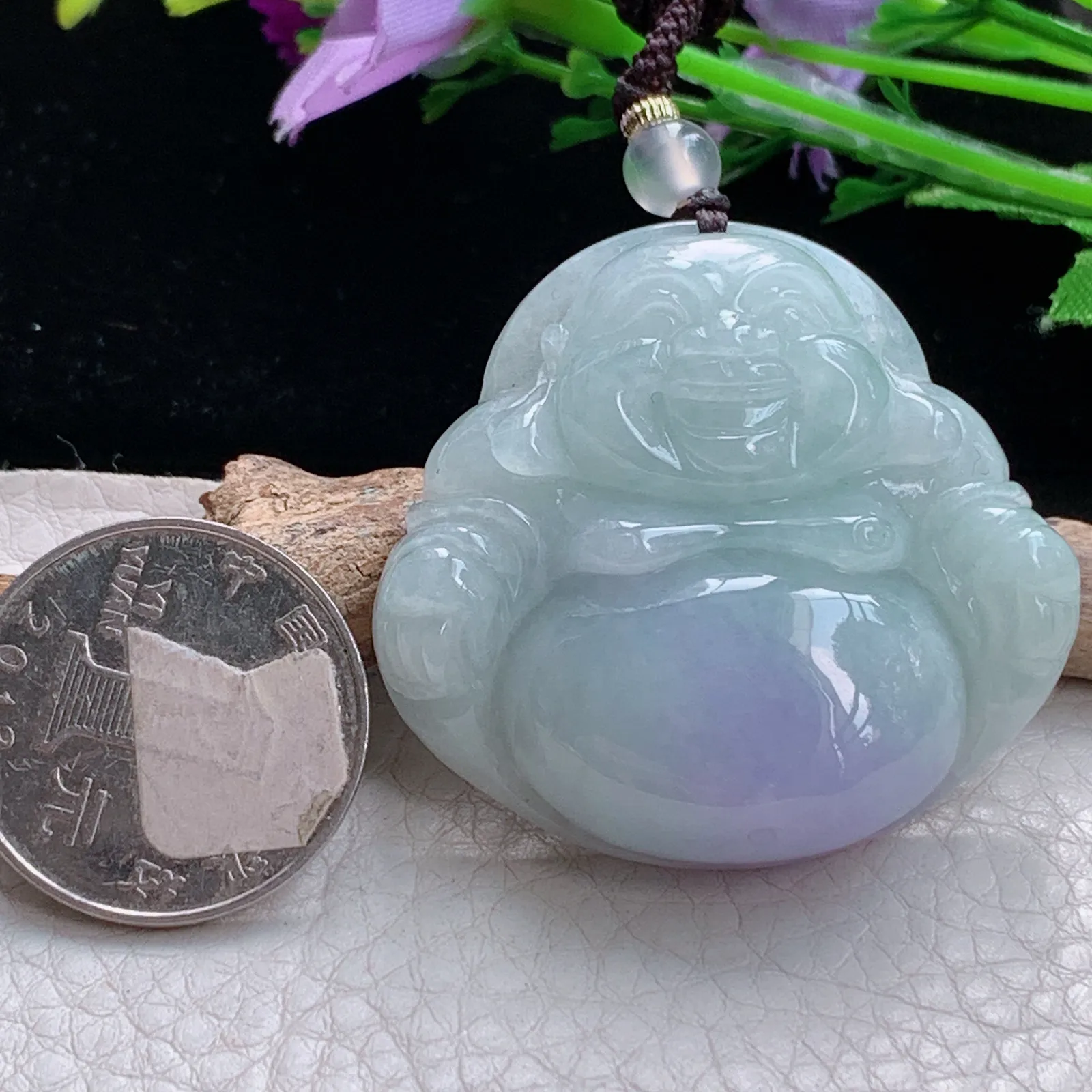 zen实拍41.8*44*12.8缅甸翡翠精美紫罗兰佛公 弥勒佛玉项坠 毛衣坠