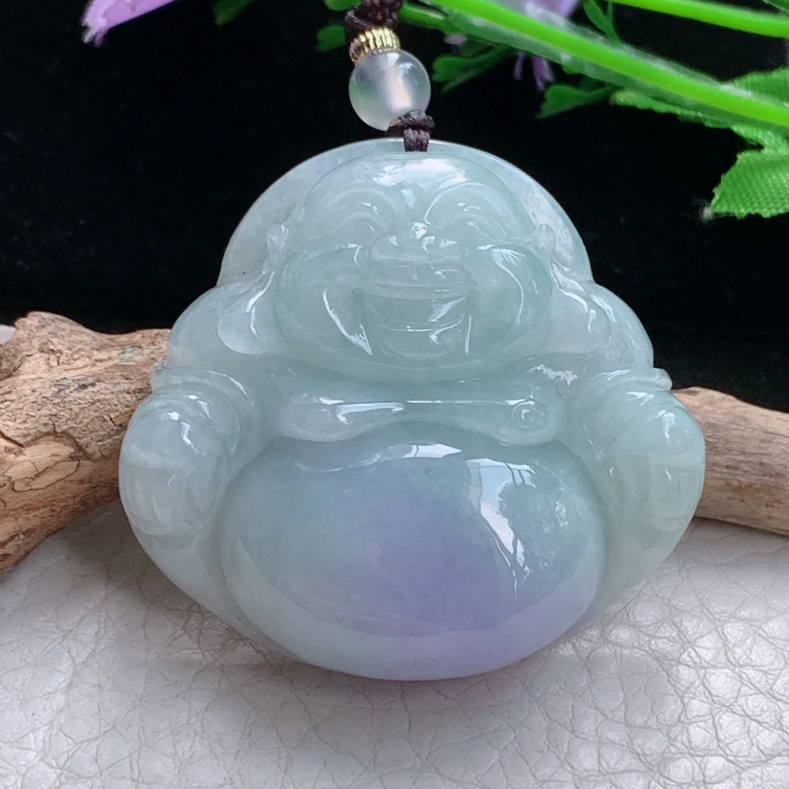 zen实拍41.8*44*12.8缅甸翡翠精美紫罗兰佛公 弥勒佛玉项坠 毛衣坠