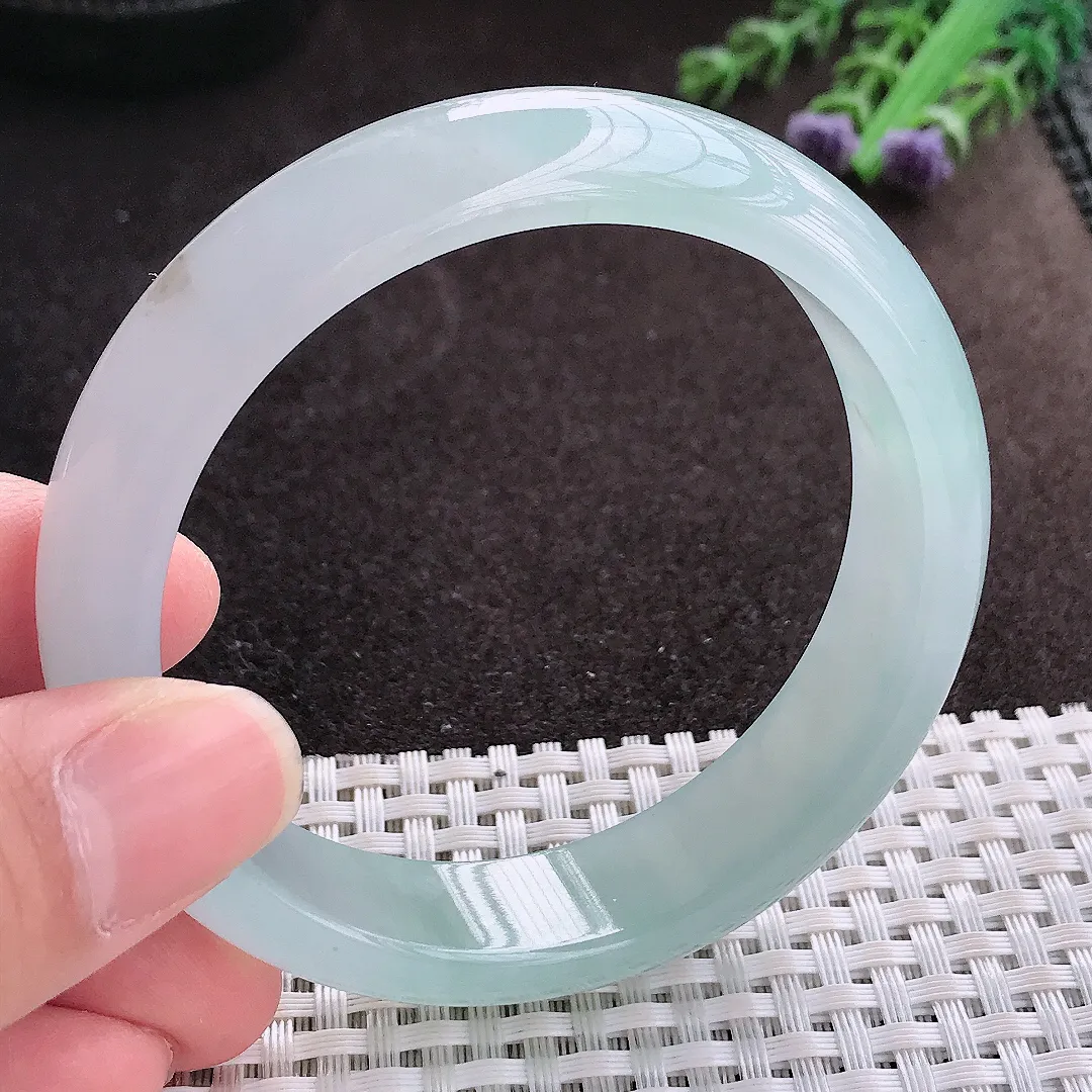 实拍A货翡翠58/14.6/7.9老坑冰胶果冻冰晴宽边手镯翡翠玉镯子平安镯