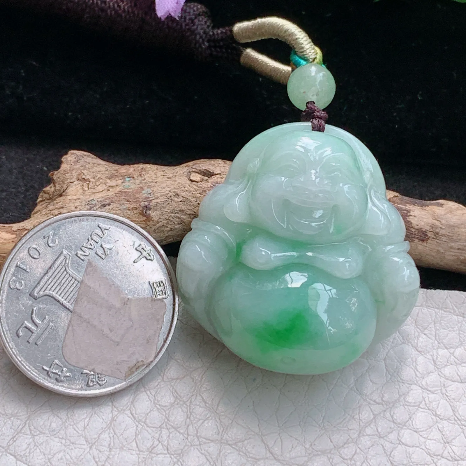 zen实拍35*33*13.5缅甸翡翠精美飘绿佛公 弥勒佛玉项坠 玉挂件