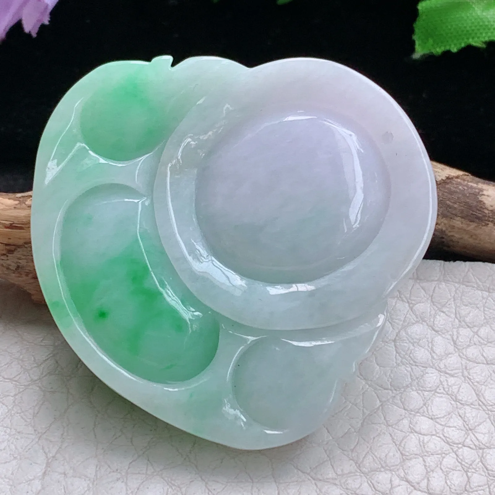 zen实拍45.3*47*12缅甸翡翠精美春带彩大佛公 弥勒佛玉项坠 玉挂件