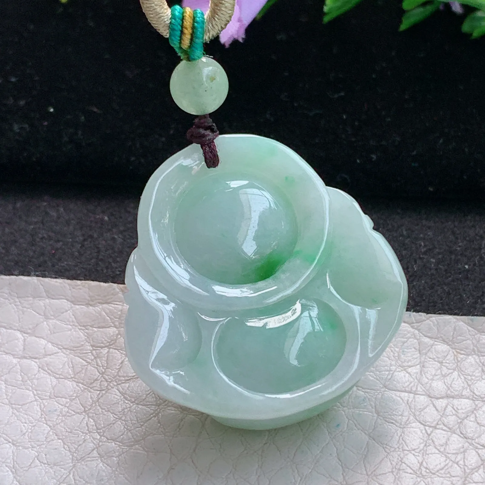 zen实拍35*33*13.5缅甸翡翠精美飘绿佛公 弥勒佛玉项坠 玉挂件