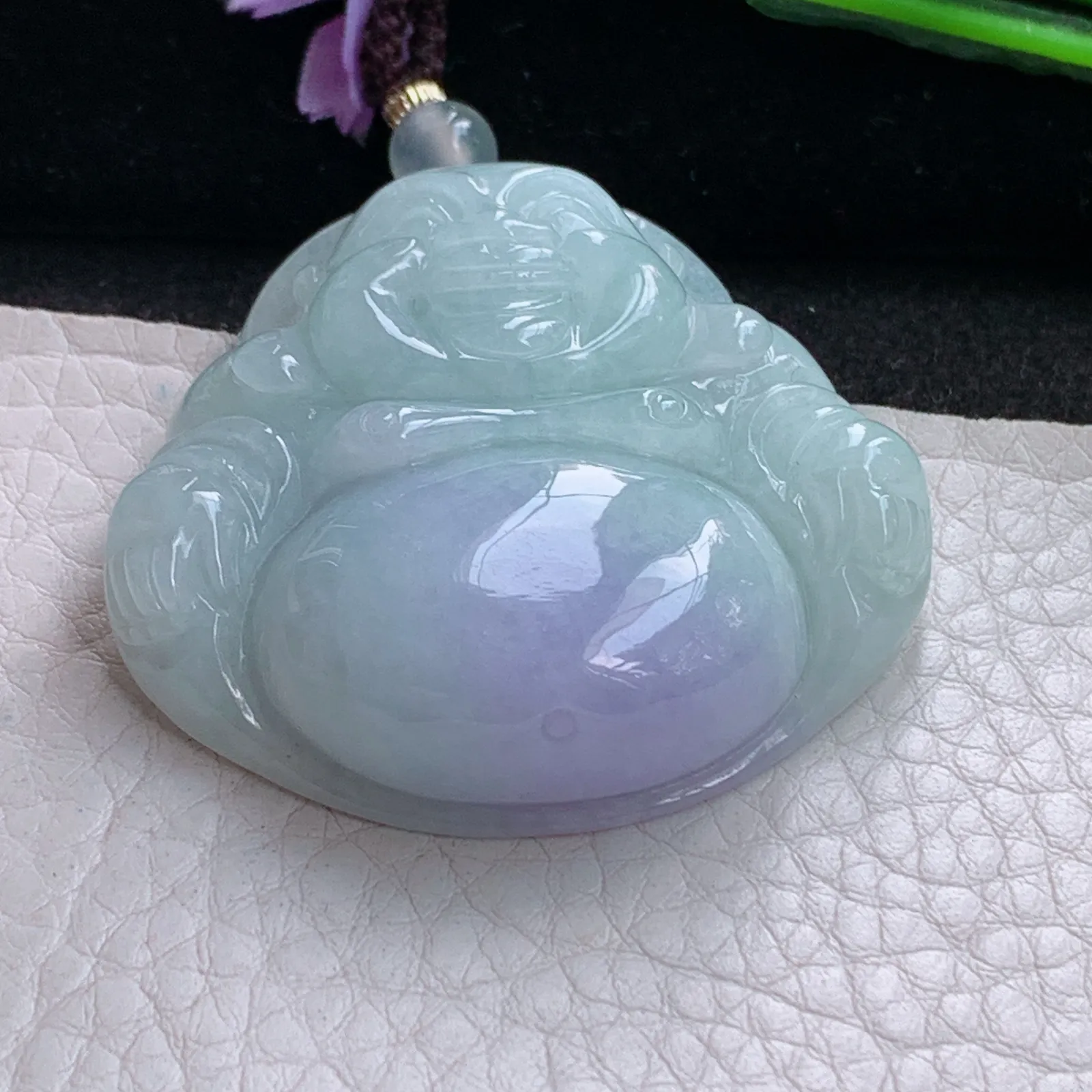 zen实拍41.8*44*12.8缅甸翡翠精美紫罗兰佛公 弥勒佛玉项坠 毛衣坠