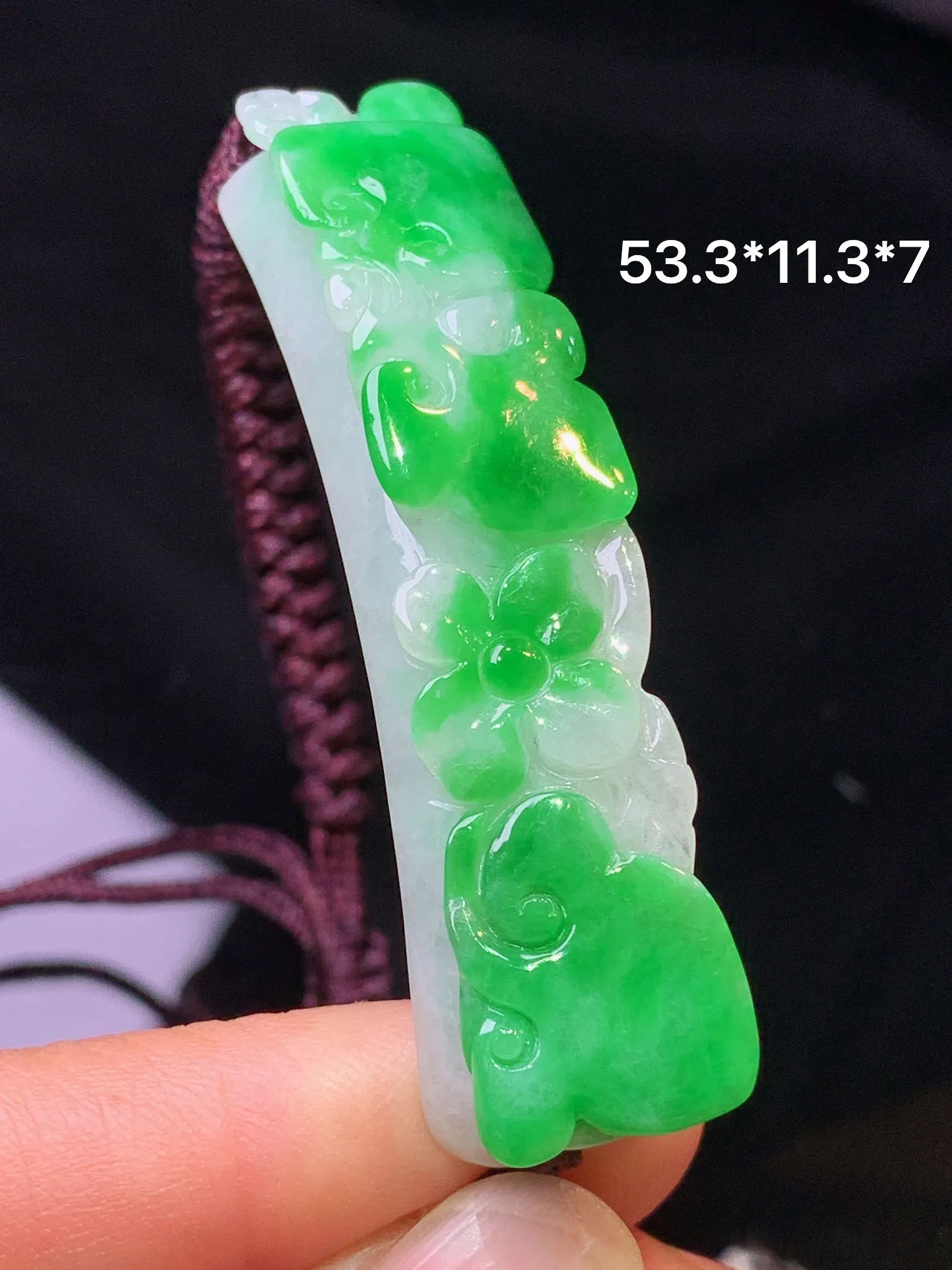 翠绿如意手牌手链 玉质细腻 色泽清新艳丽 整体尺寸53.3*11.3*7