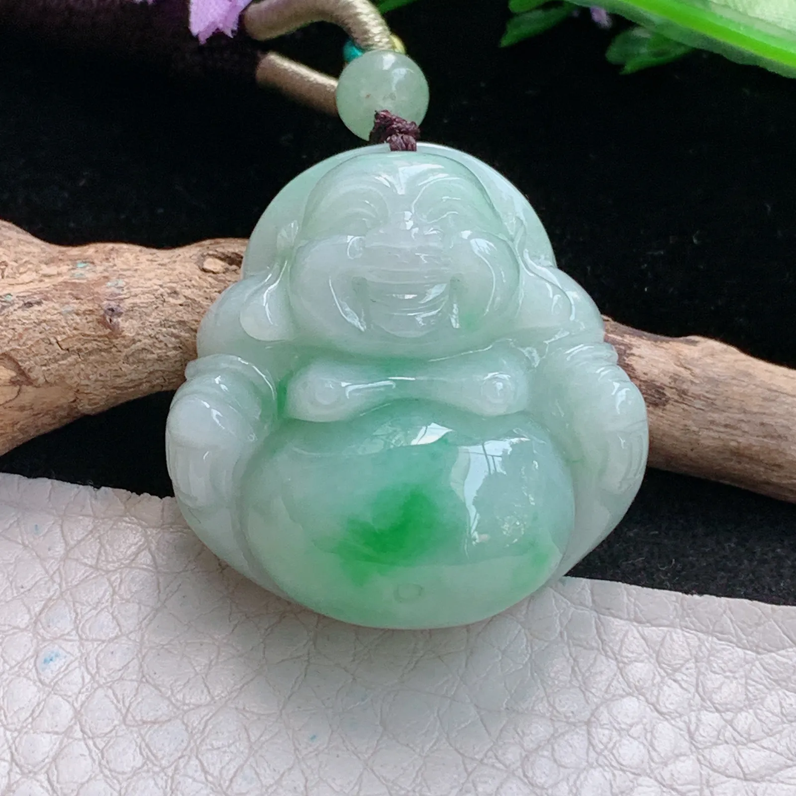 zen实拍35*33*13.5缅甸翡翠精美飘绿佛公 弥勒佛玉项坠 玉挂件