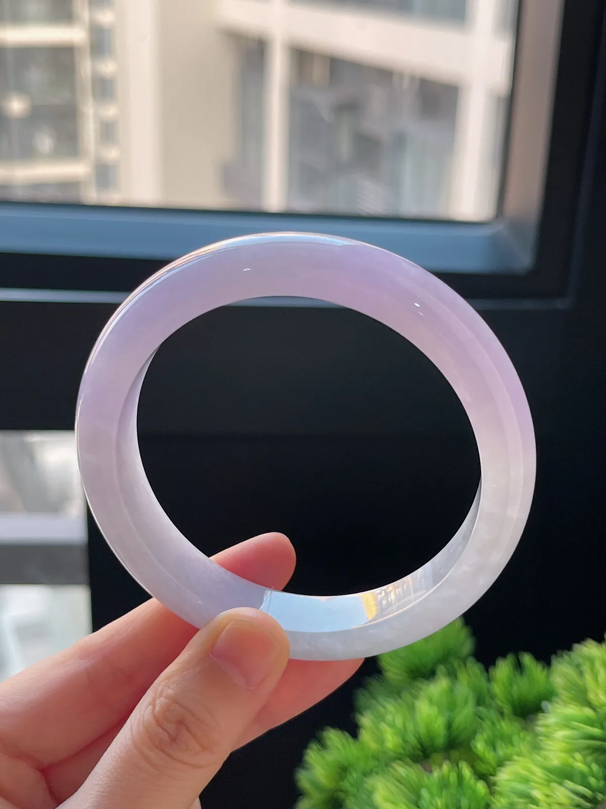 正圈60.4圈口，翡翠冰糯种紫色手镯