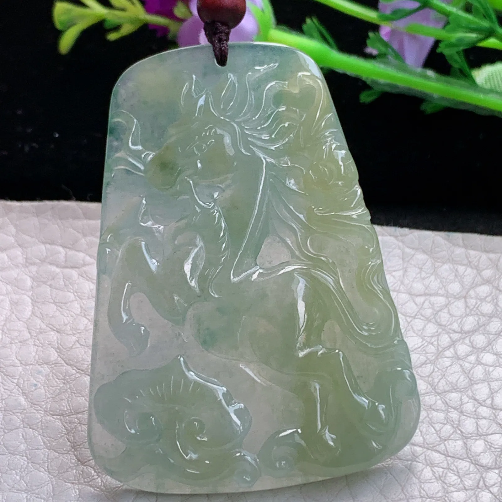 zen实拍57*41*6缅甸翡翠精美冰黄生肖马 飞马玉项坠 玉挂件