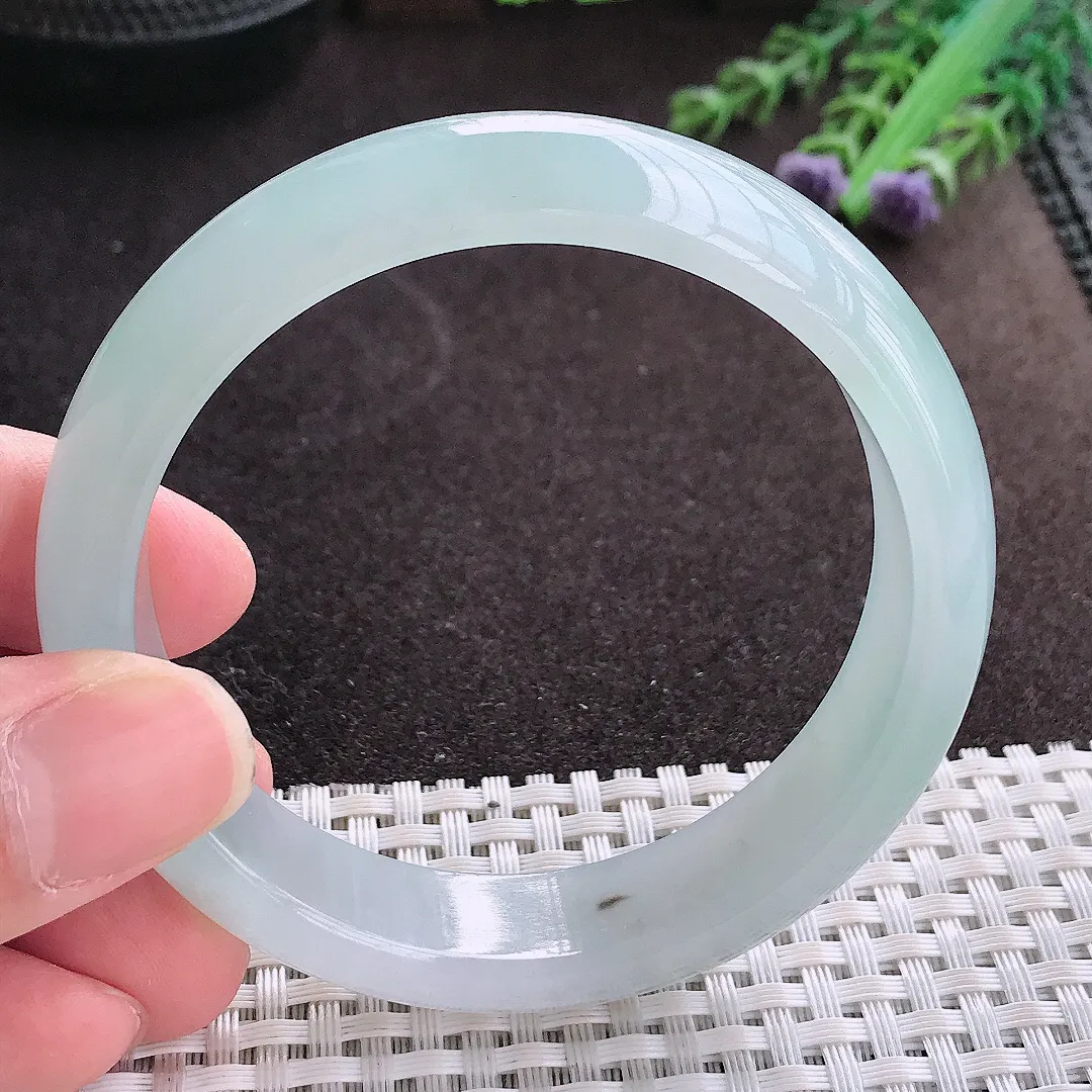 实拍A货翡翠58/14.6/7.9老坑冰胶果冻冰晴宽边手镯翡翠玉镯子平安镯